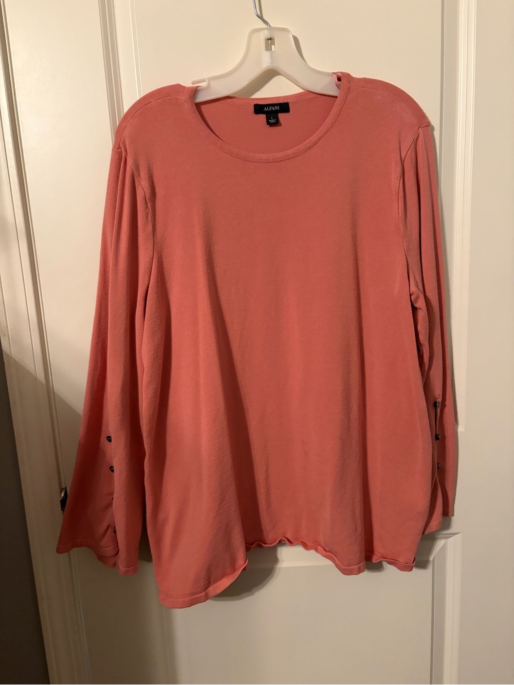 Alfani Coral-Peach Long Sleeve Crewneck Tee